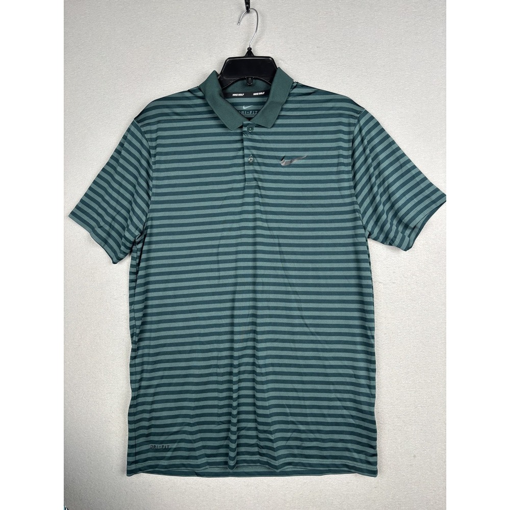 Nike Golf Polo Shirt Mens Medium Green Stripe Dri-FIT Performance 891239-303